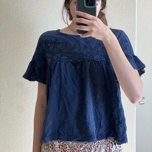 J. Crew Dark Blue Eyelet Women's Top